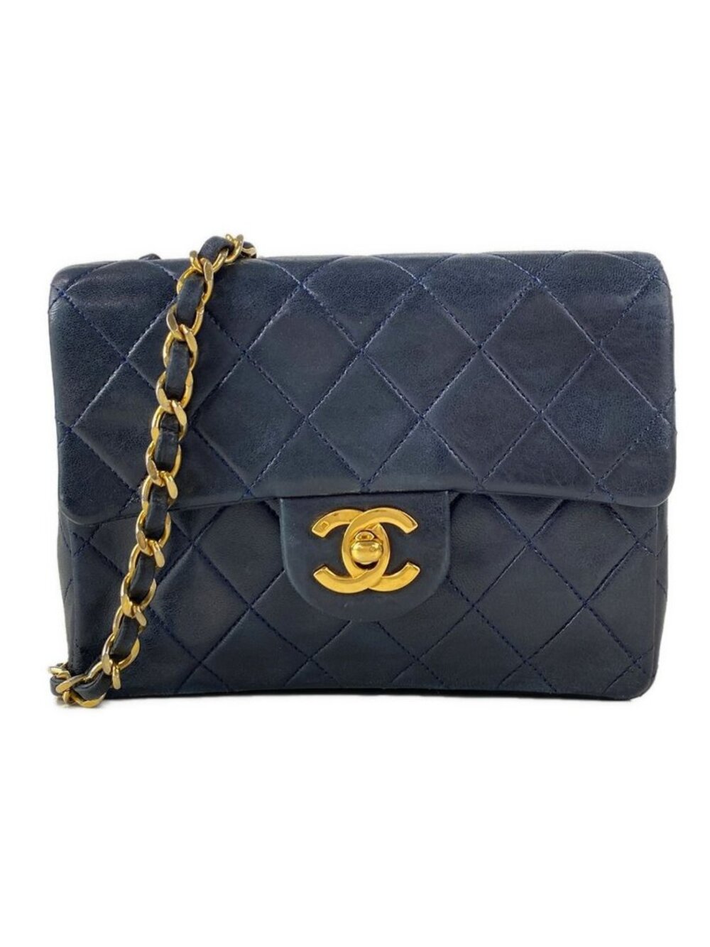 Chanel Shoulder Bag Mini Quilted 17 Dark Navy Gold Lambskin